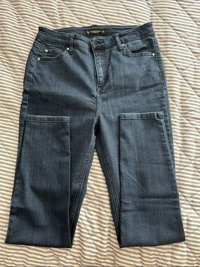 Dark Blue Women's Stretch Denim Jeans with Knee Patch Detail